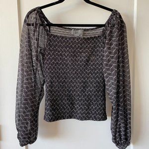 Anthropologie Smocked Bodice Sheer Sleeve Top - S